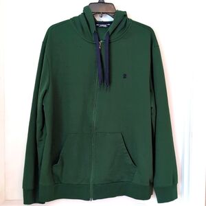 IZOD Mens Full Zip Hunter Green Hooded Jacket. Size Large